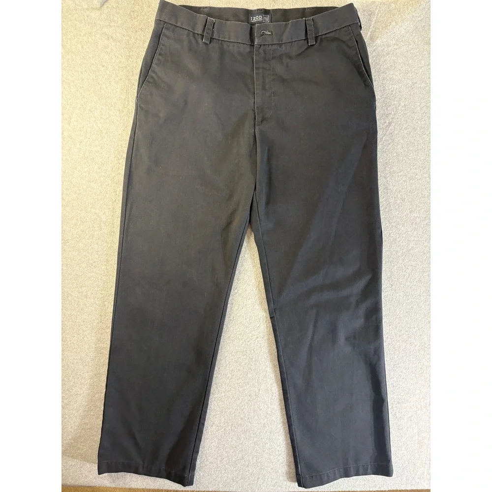 IZOD American Chino Mens Black Straight Leg Pants 34x32 Casual Twill Trousers‎